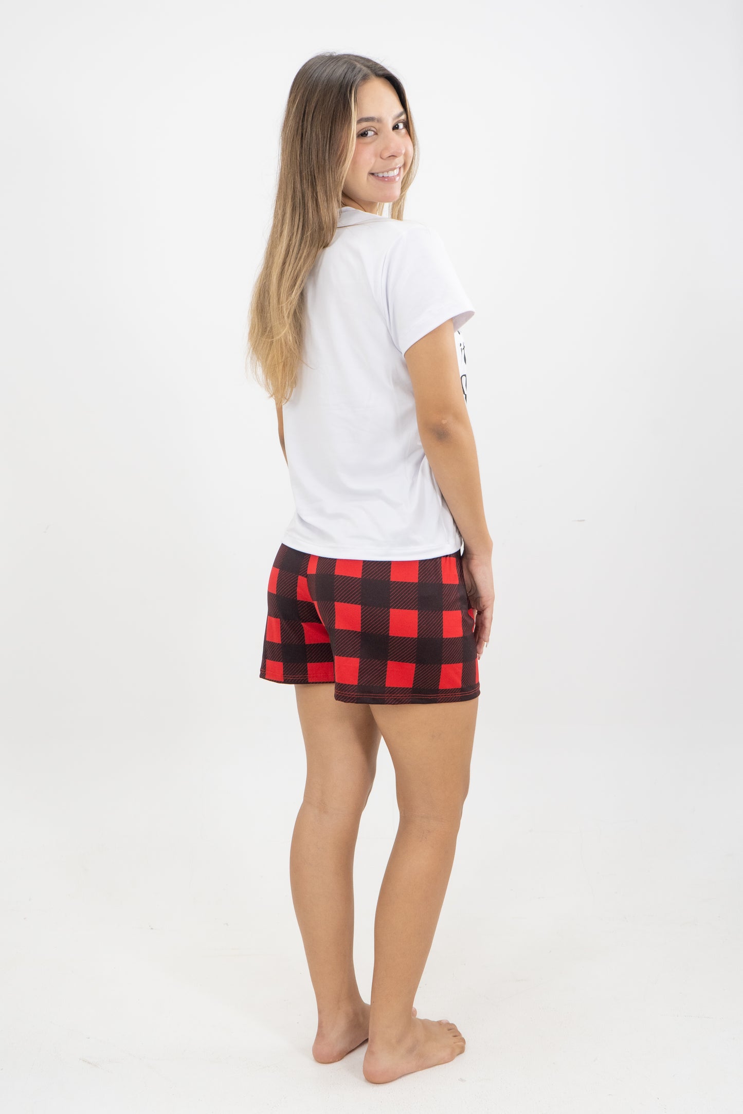 PIJAMA SHORT MUJER CUADROS NAVIDEÑOS II