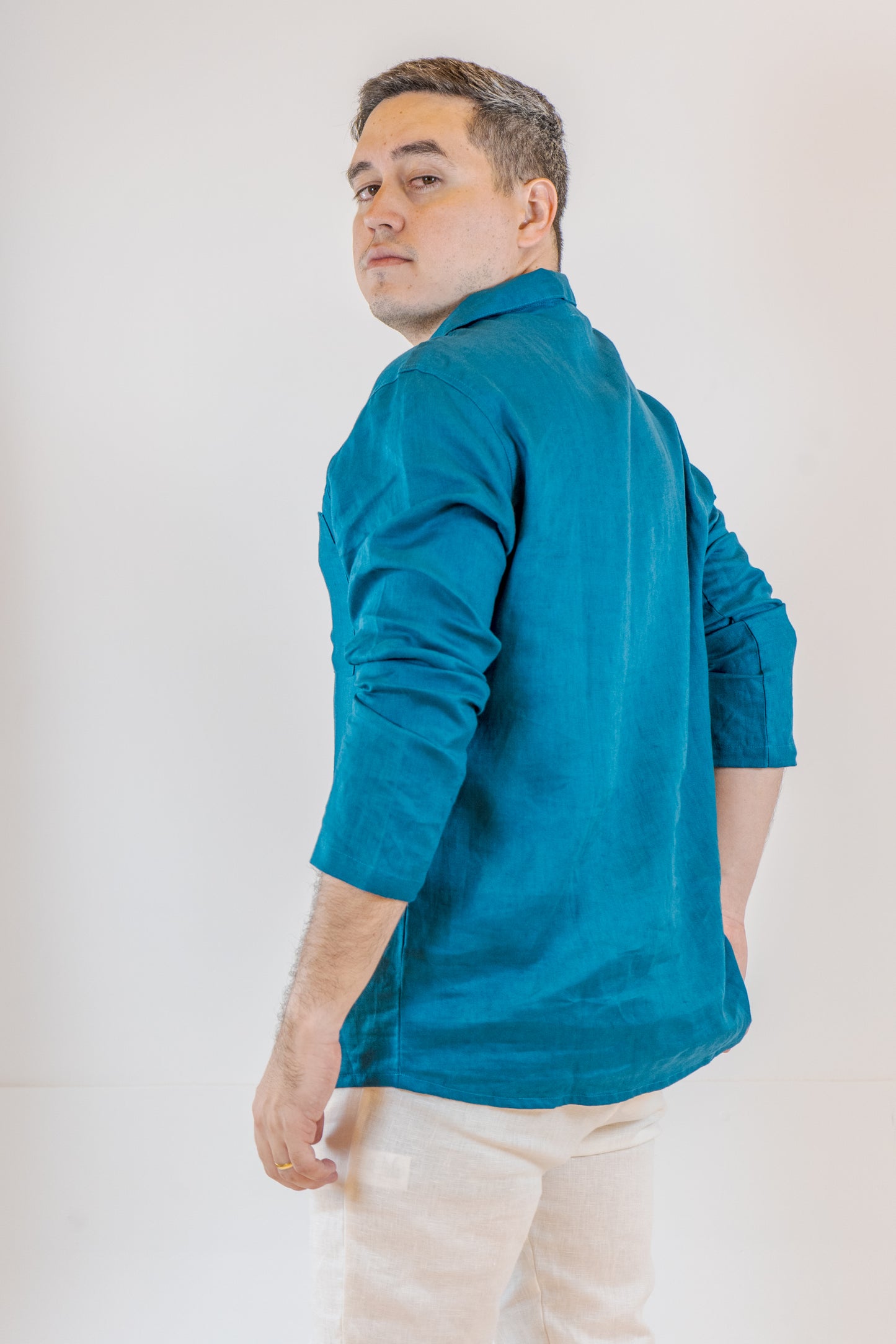 CAMISA CUELLO NERU TURQUEZA DE HOMBRE