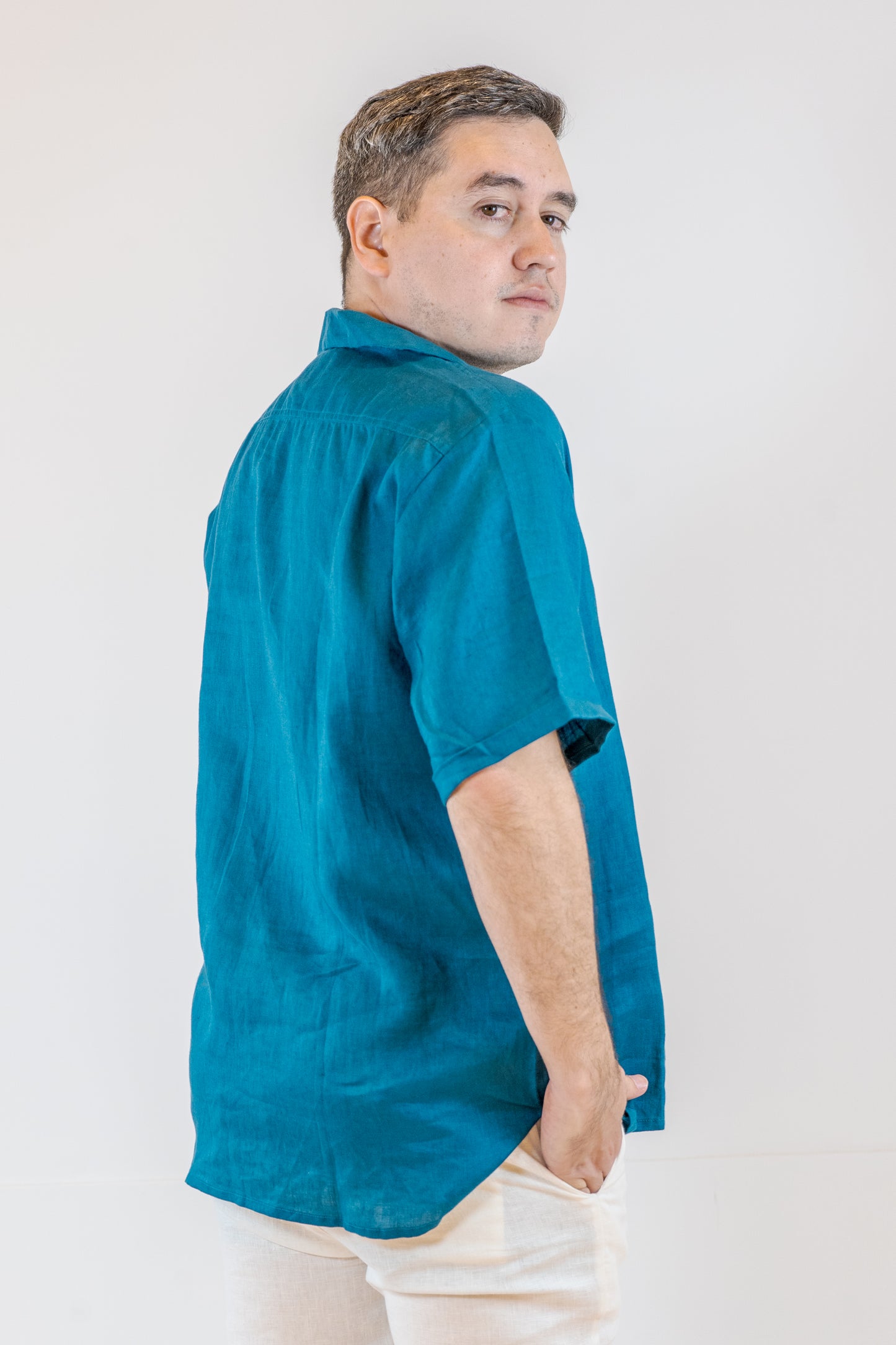 CAMISA LINO CASTELAR PETROLEO DE HOMBRE