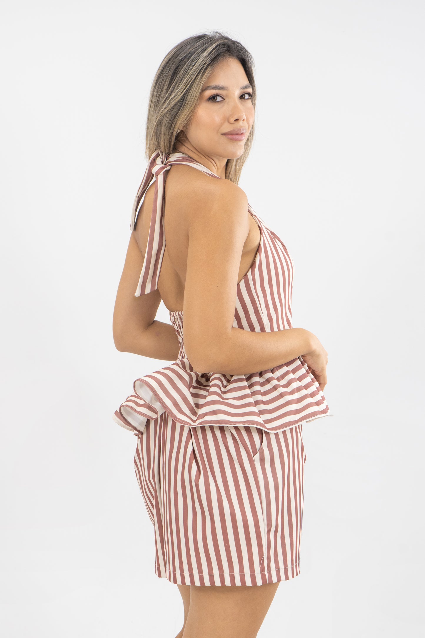 BLUSA SHARON RETRO DOTS LINE - COLOR BEIGE