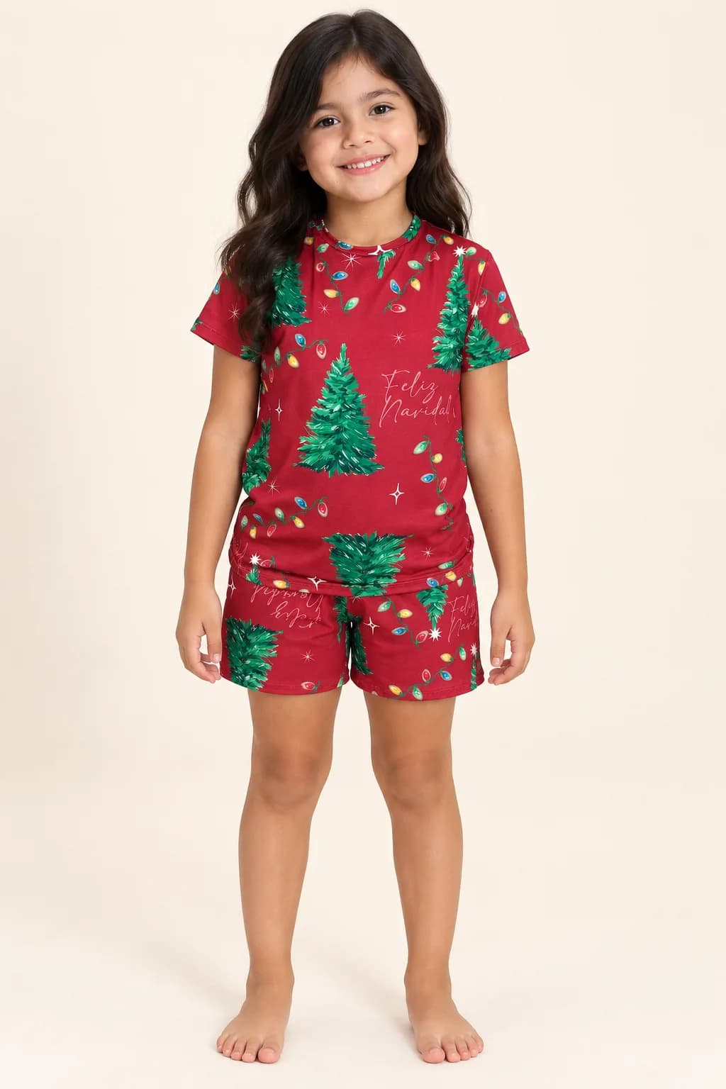 Pijama Short Pinos y Luces Niños, color rojo, foto 1 de 2