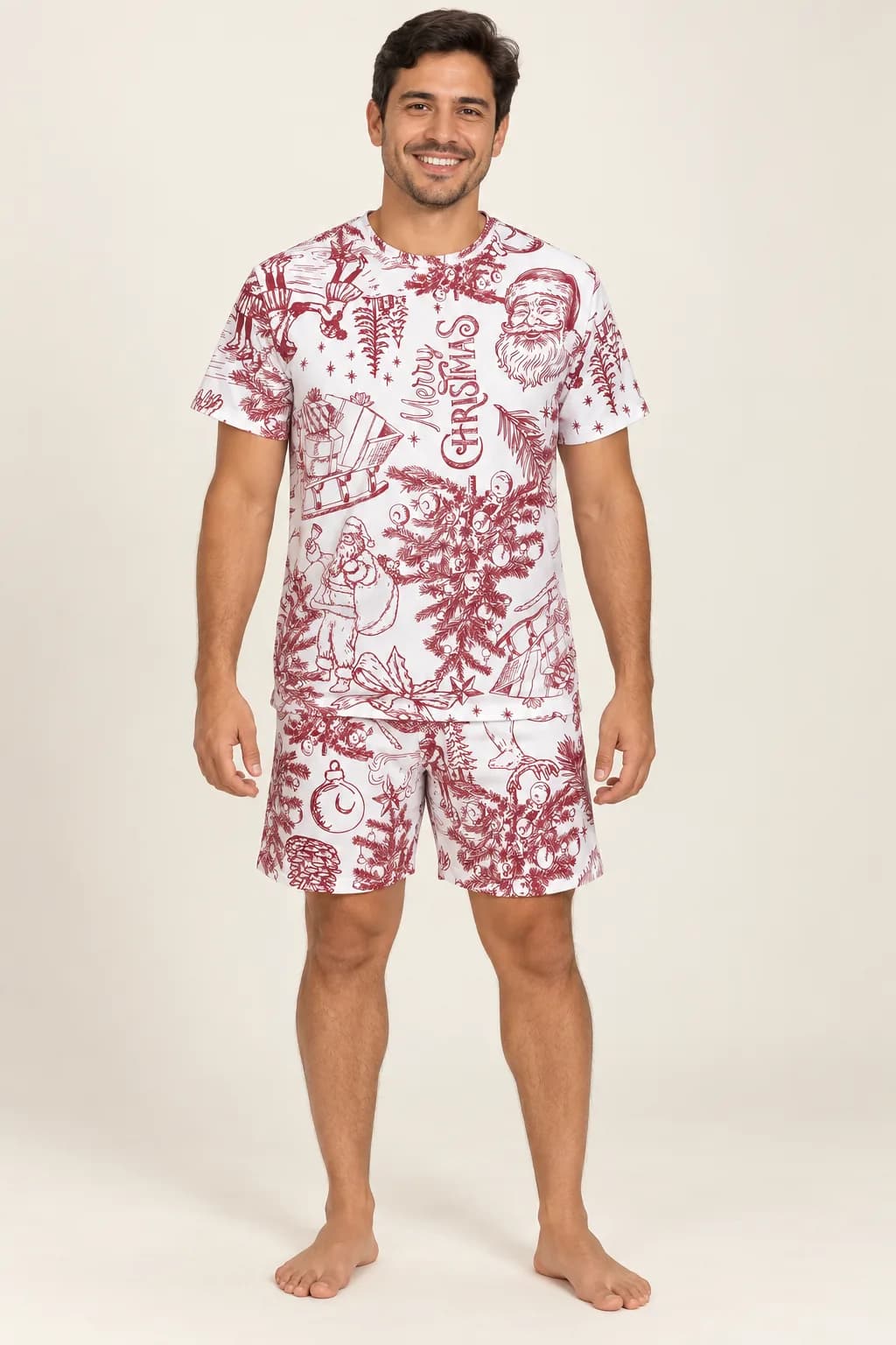 Pijama Short Navidad Roja Hombre, color vinotinto, foto 1 de 1