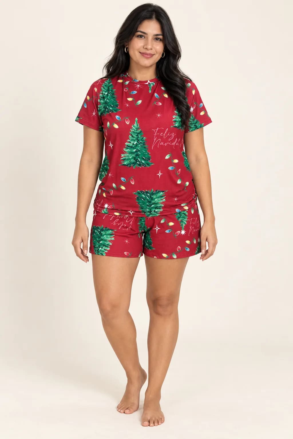 Pijama Short Pinos y Luces Mujer, color rojo, foto 1 de 1
