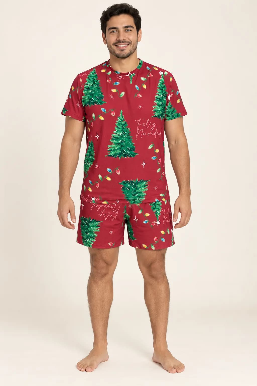 Pijama Short Pinos y Luces Hombre, color rojo, foto 1 de 1