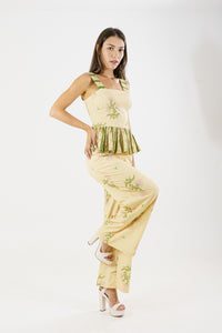 PANTALON LUZ AMARILLO - FLORES PASTELES