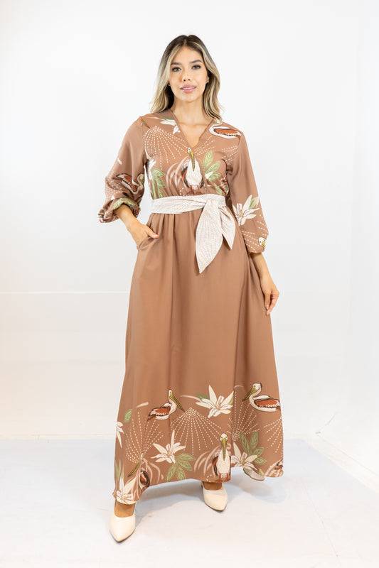 VESTIDO FREYA PELICANOS - COLOR CAMEL