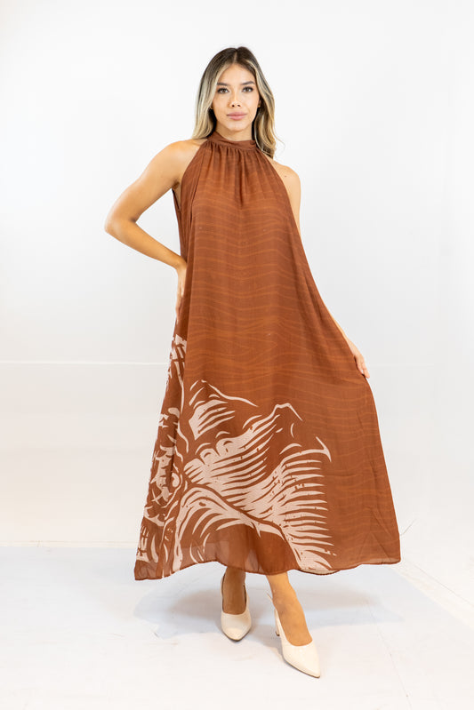 VESTIDO OTALA CARACOLES - COLOR MARRON