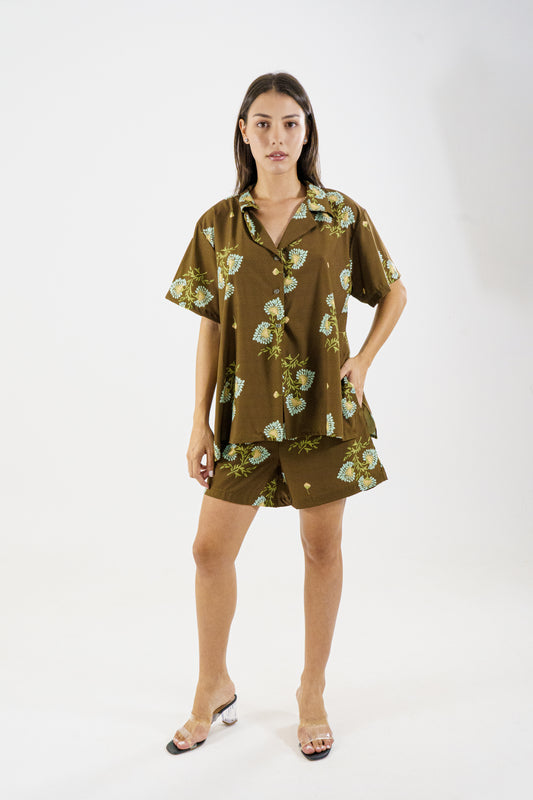 BLUSA GRETA V- FLORES PASTELES MARRON