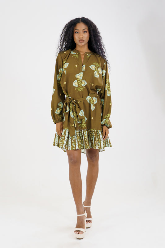 VESTIDO CORTO NATY - FLORES PASTELES MARRON