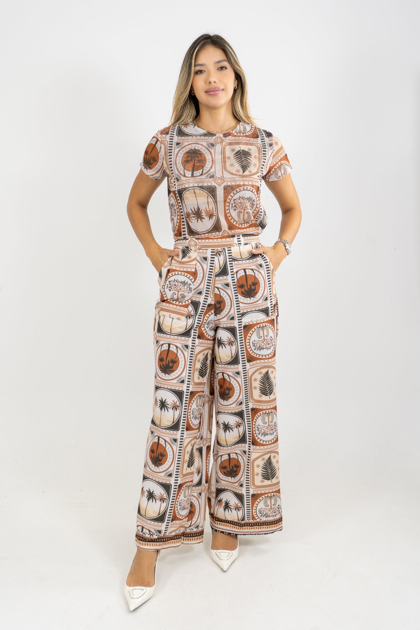 PANTALON AGATA ESTAMPA VIVA - COLOR MARRON