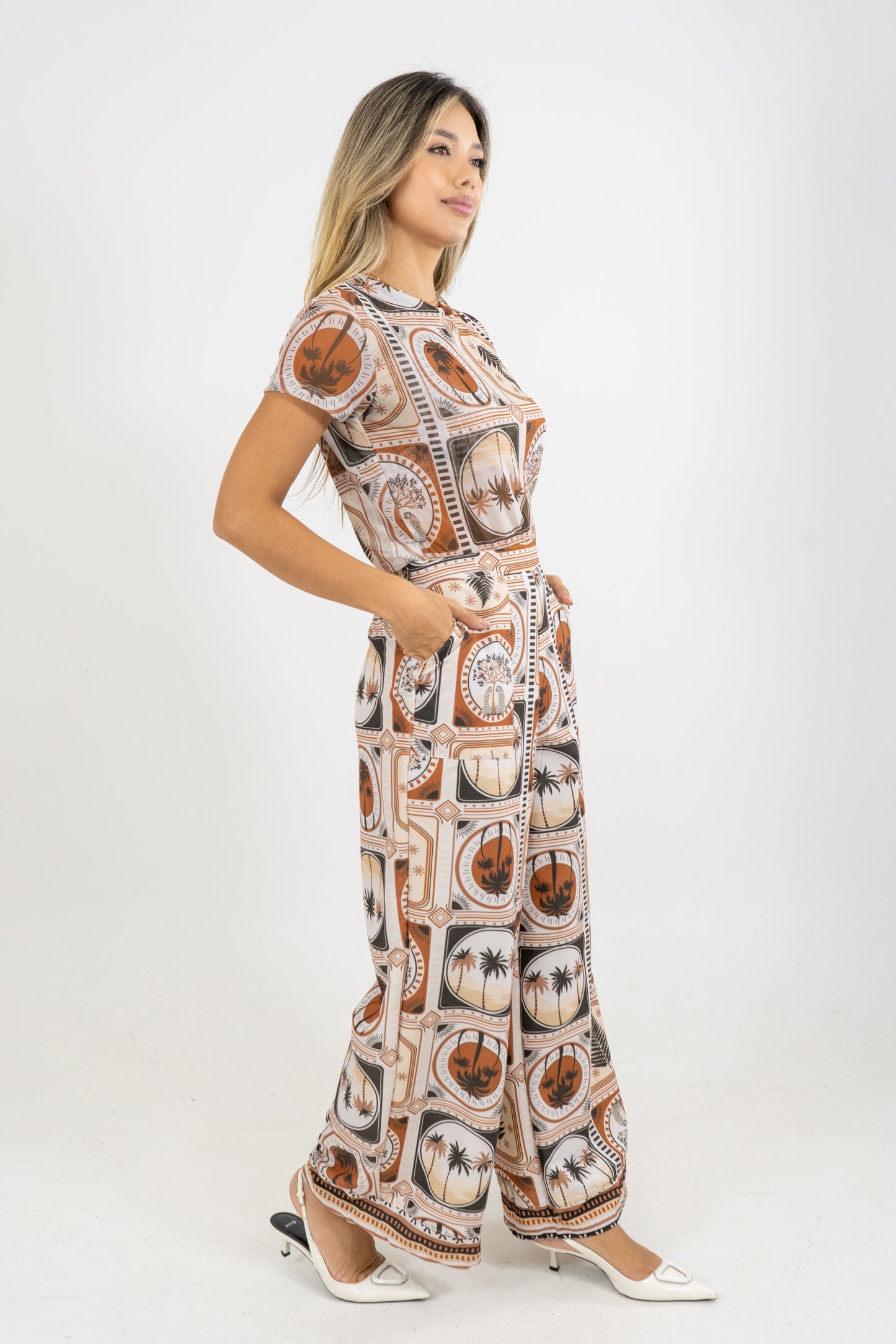 PANTALON AGATA ESTAMPA VIVA - COLOR MARRON