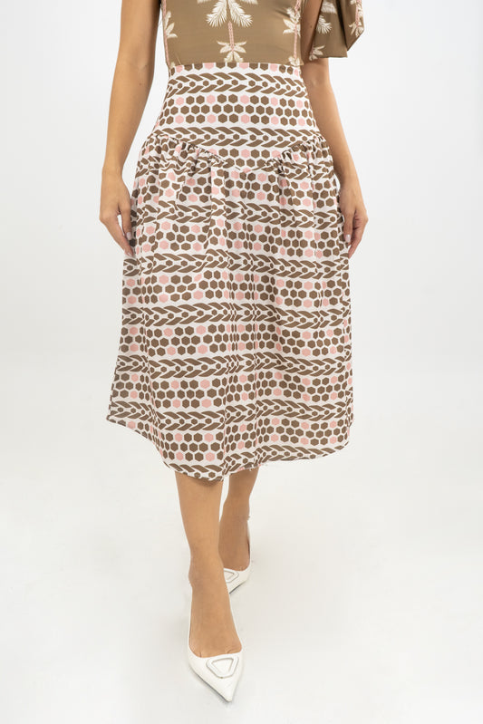 FALDA LUANA PALMERAS - COLOR BEIGE