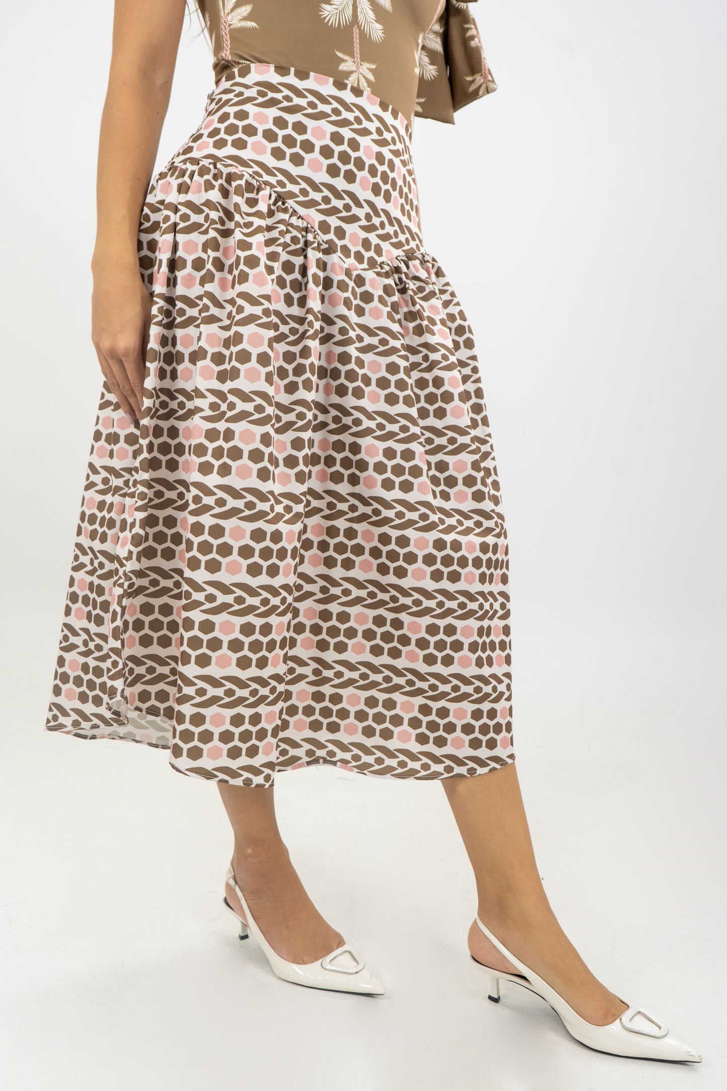 FALDA LUANA PALMERAS - COLOR BEIGE