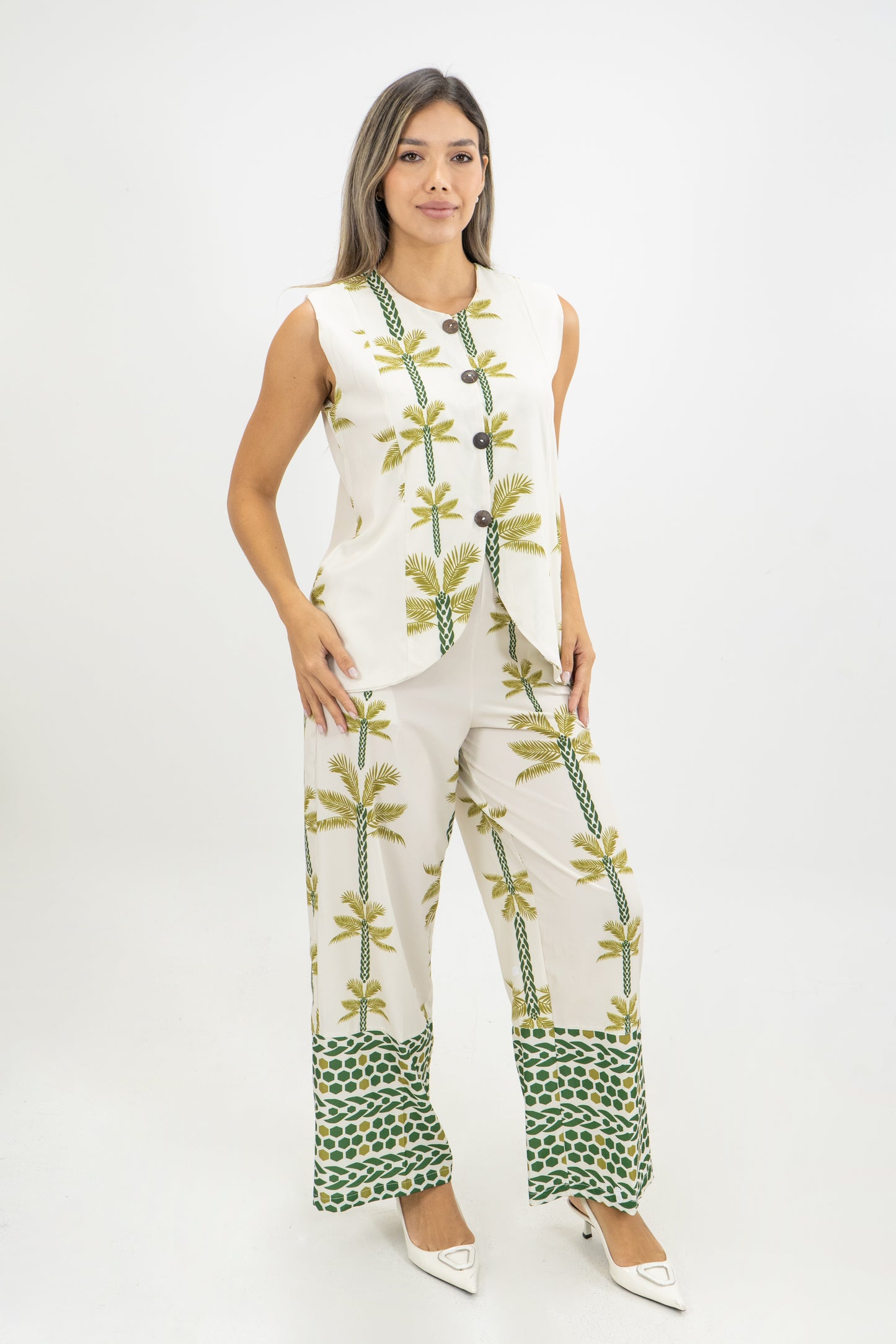 CHALECO MELÍN PALMERAS - COLOR BEIGE