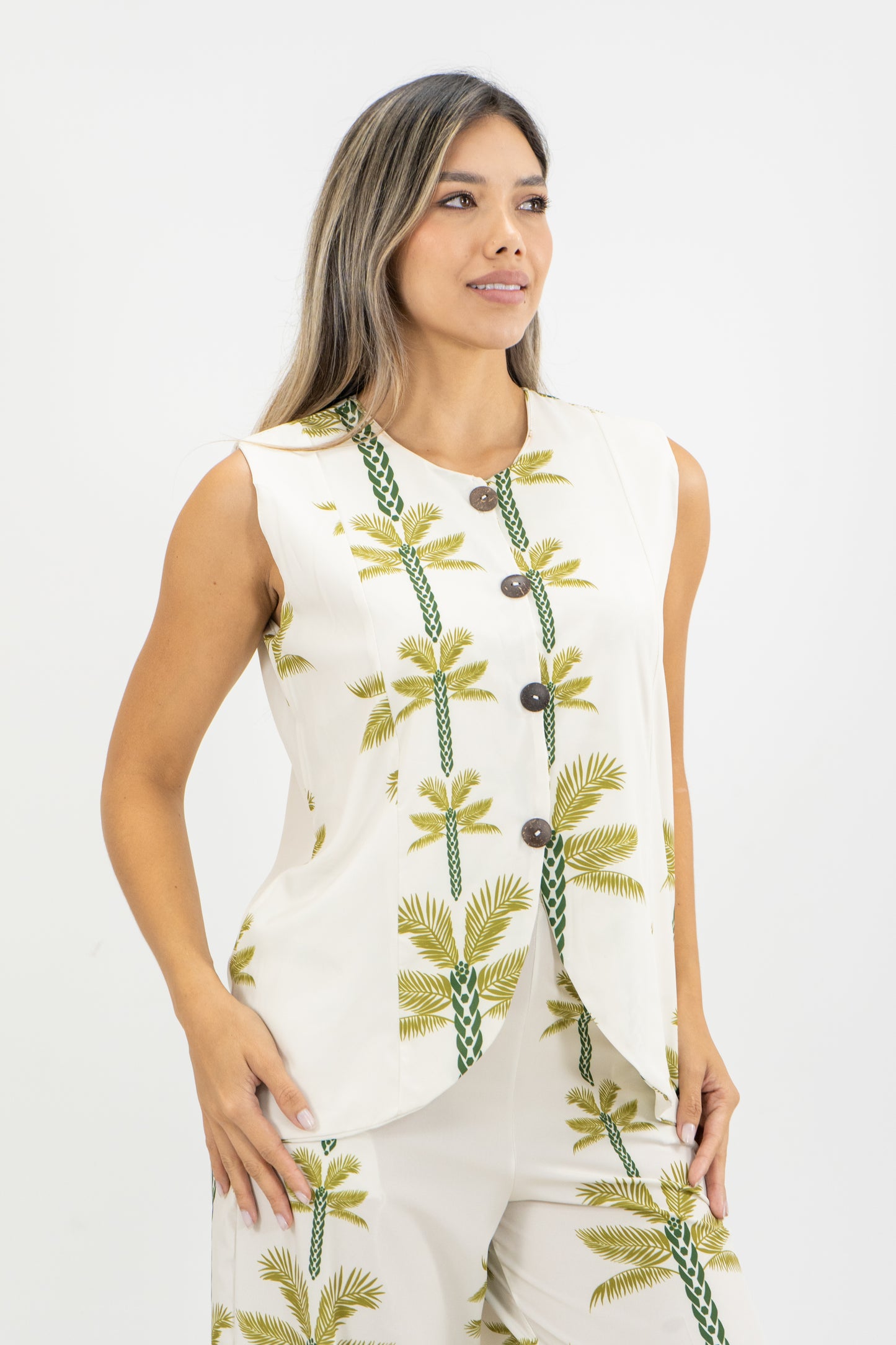 CHALECO MELÍN PALMERAS - COLOR BEIGE