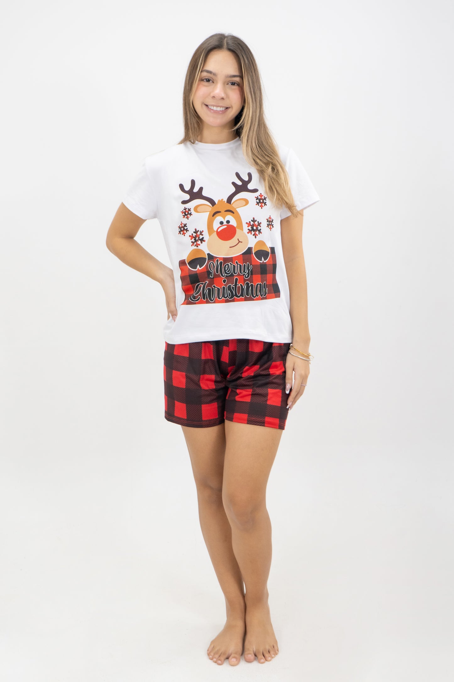 PIJAMA SHORT MUJER CUADROS NAVIDEÑOS I