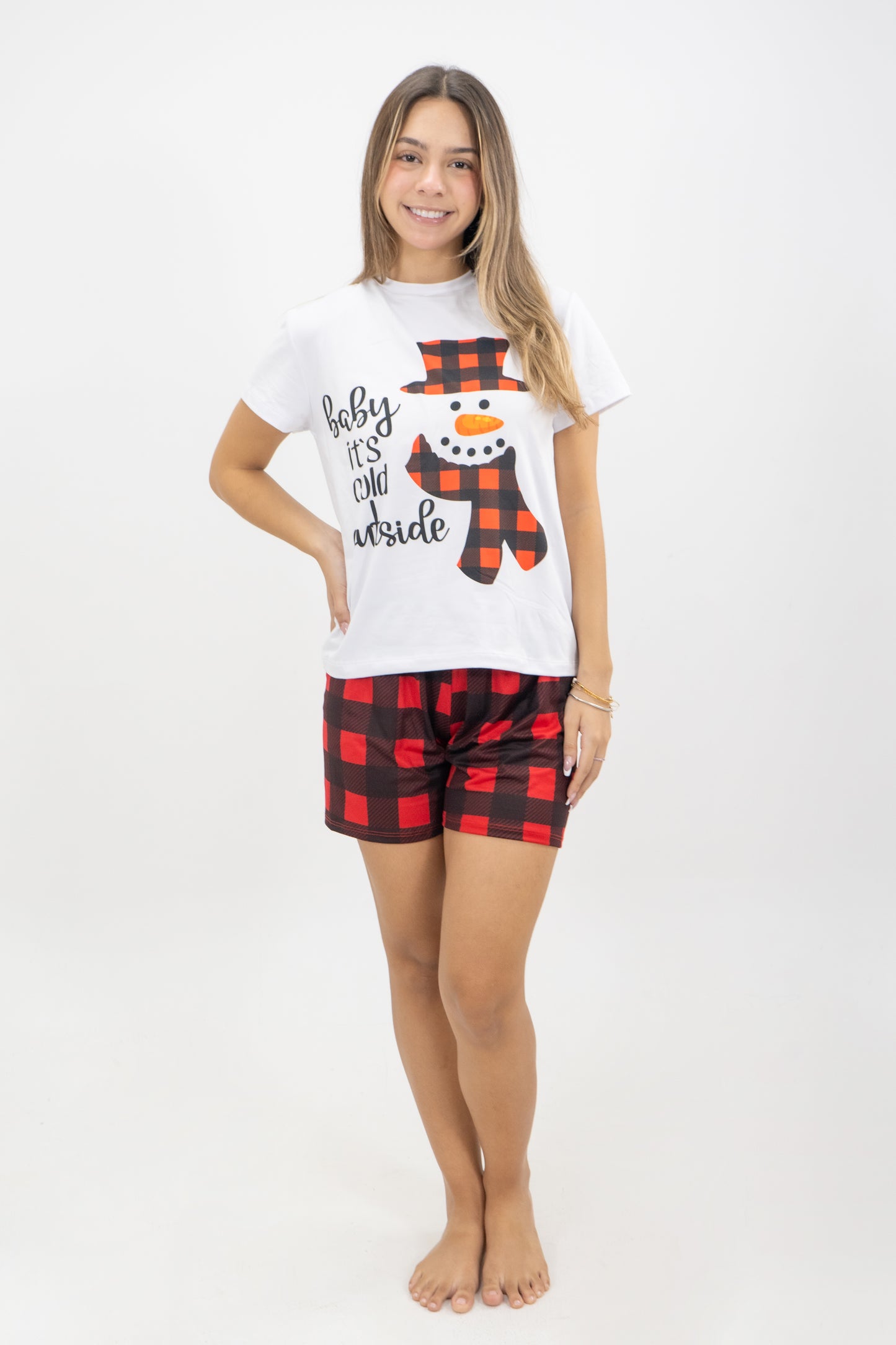 PIJAMA SHORT MUJER CUADROS NAVIDEÑOS II