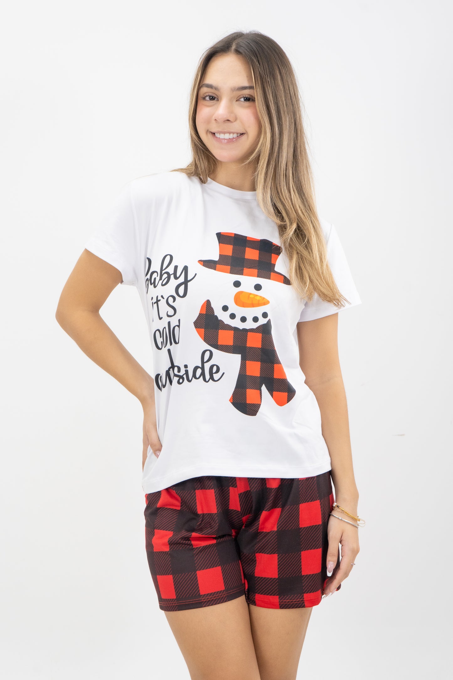 PIJAMA SHORT MUJER CUADROS NAVIDEÑOS II