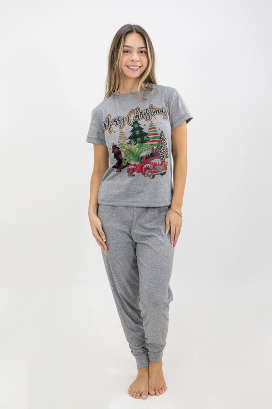 PIJAMA PANTALON LARGO MUJER GRIS JASPE II