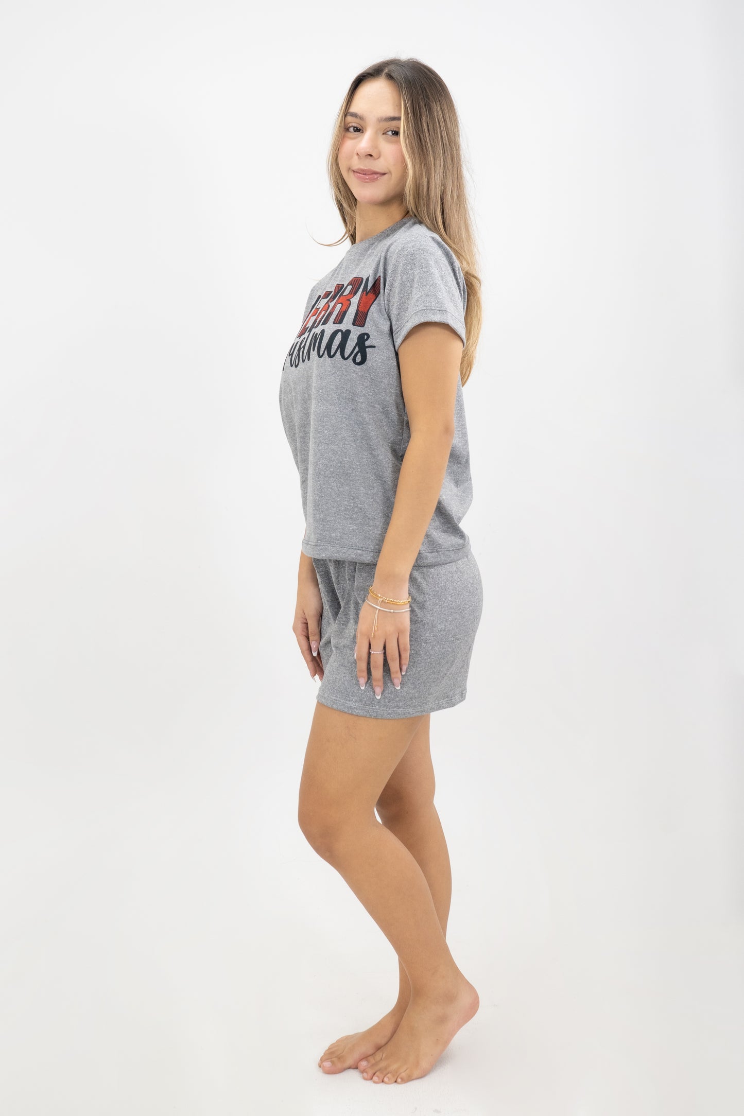 PIJAMA SHORT MUJER CUADROS GRIS JASPE I
