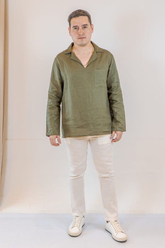 CAMISA CUELLO V MANGA LARGA MILITAR DE HOMBRE