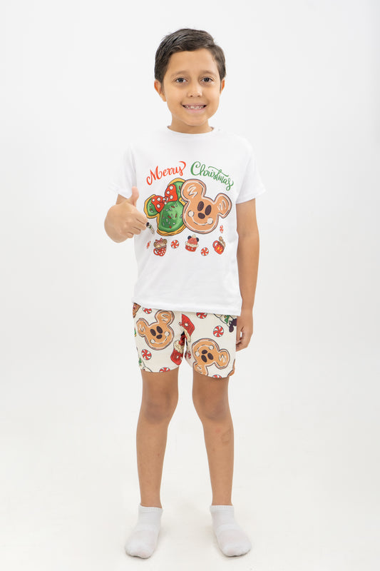 PIJAMA SHORT NIÑOS MICKEY DULCE NAVIDAD