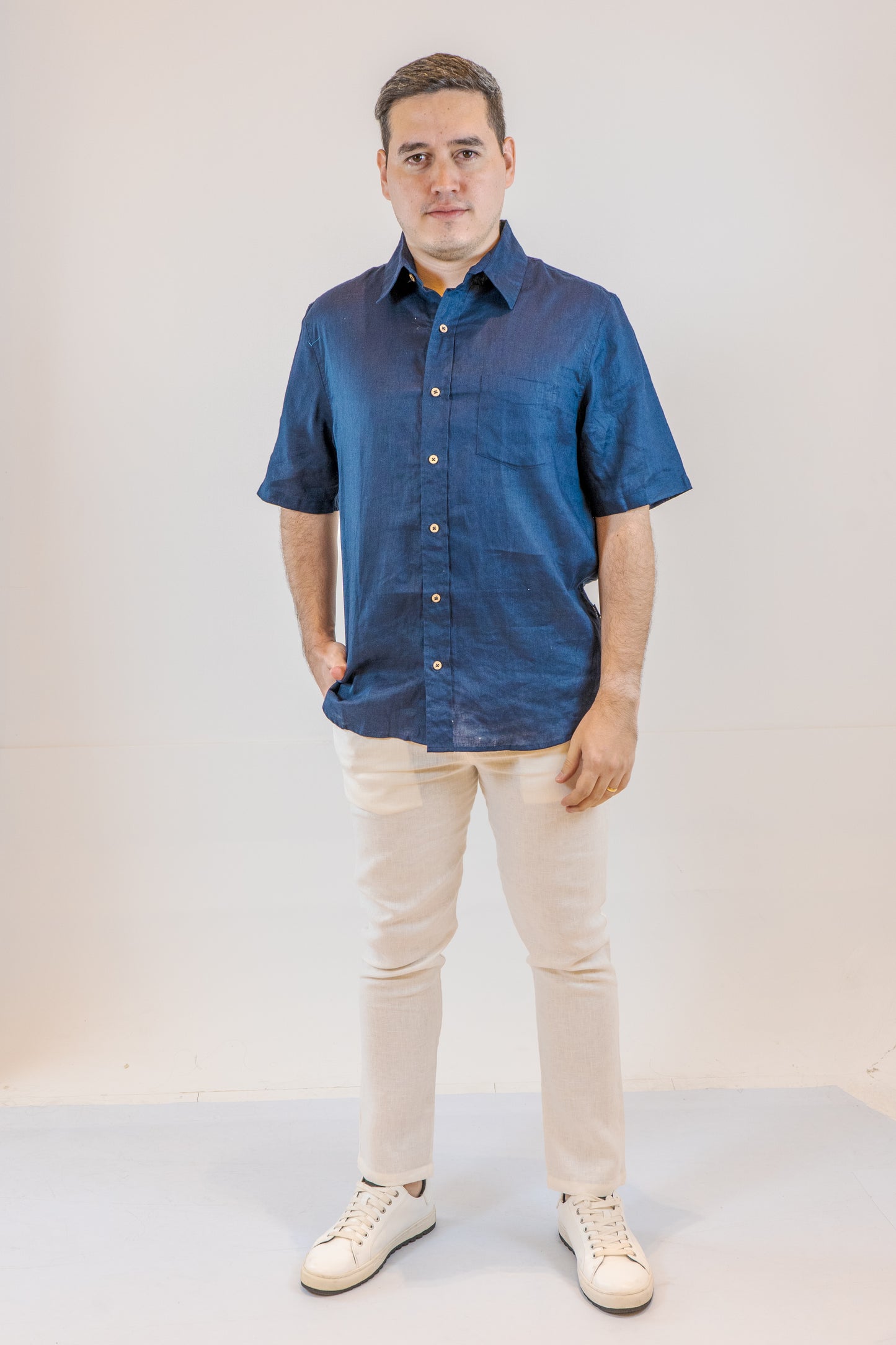 CAMISA LINO CASTELAR PETROLEO DE HOMBRE