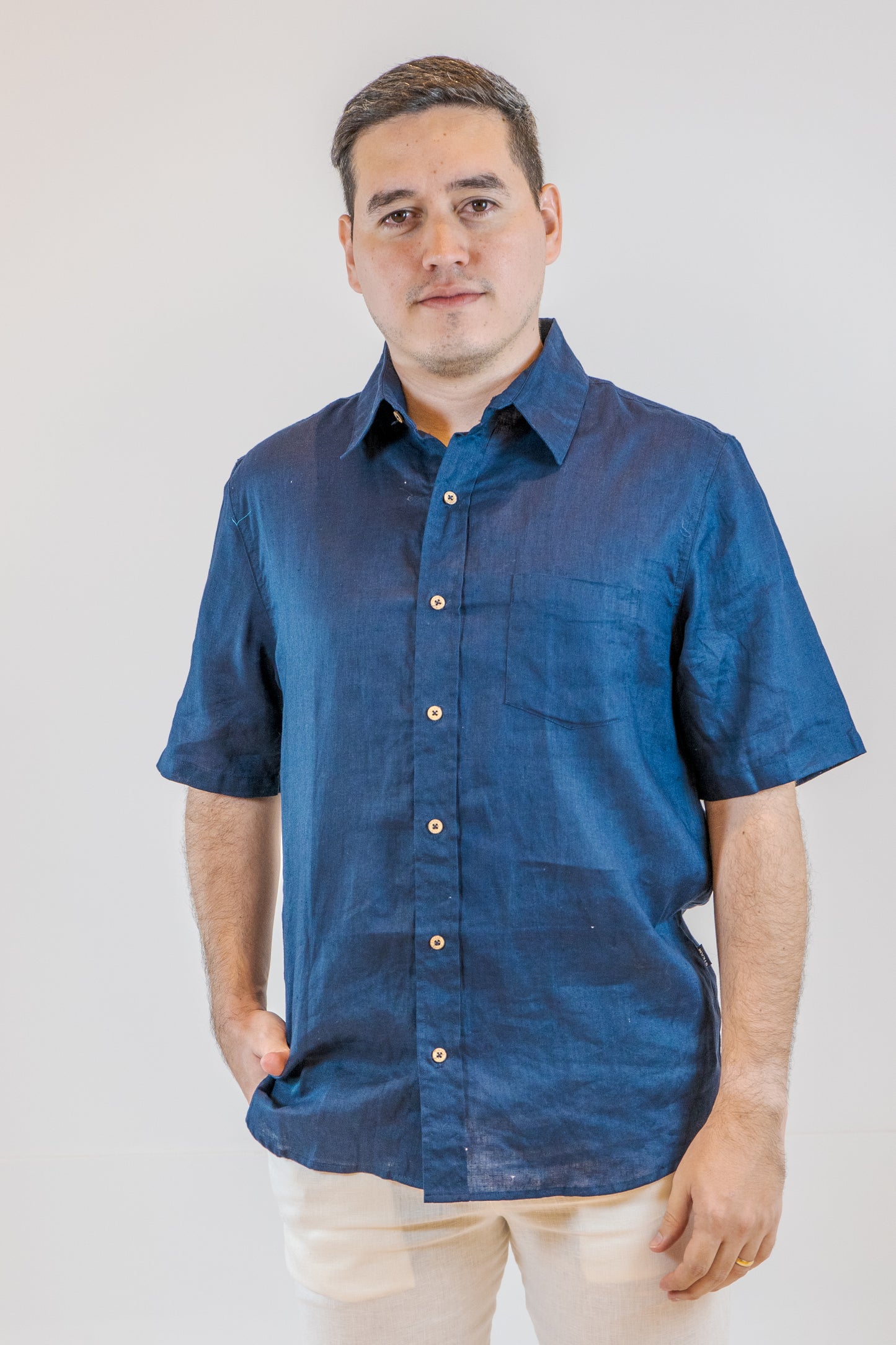 CAMISA LINO CASTELAR PETROLEO DE HOMBRE