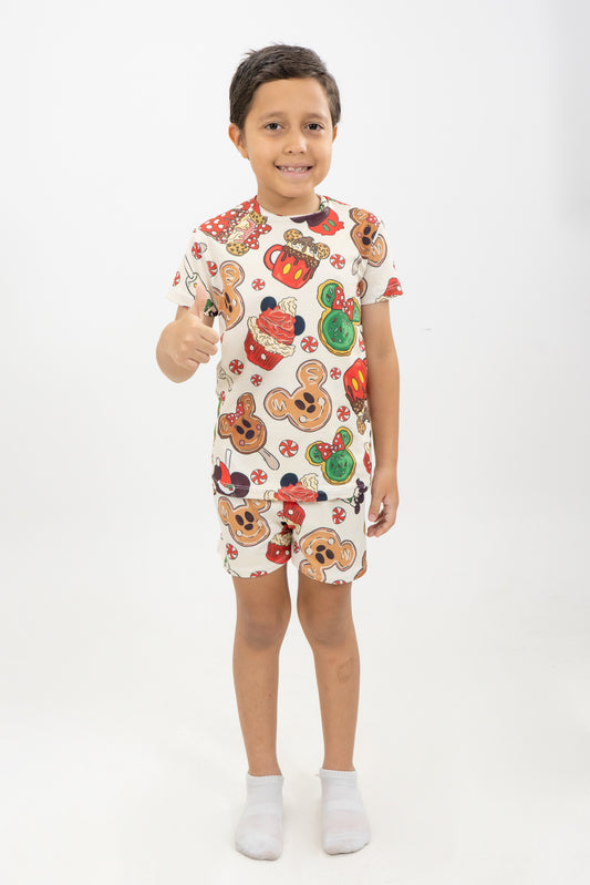 PIJAMA SHORT SUBLIMADA NIÑOS MICKEY DULCE NAVIDAD