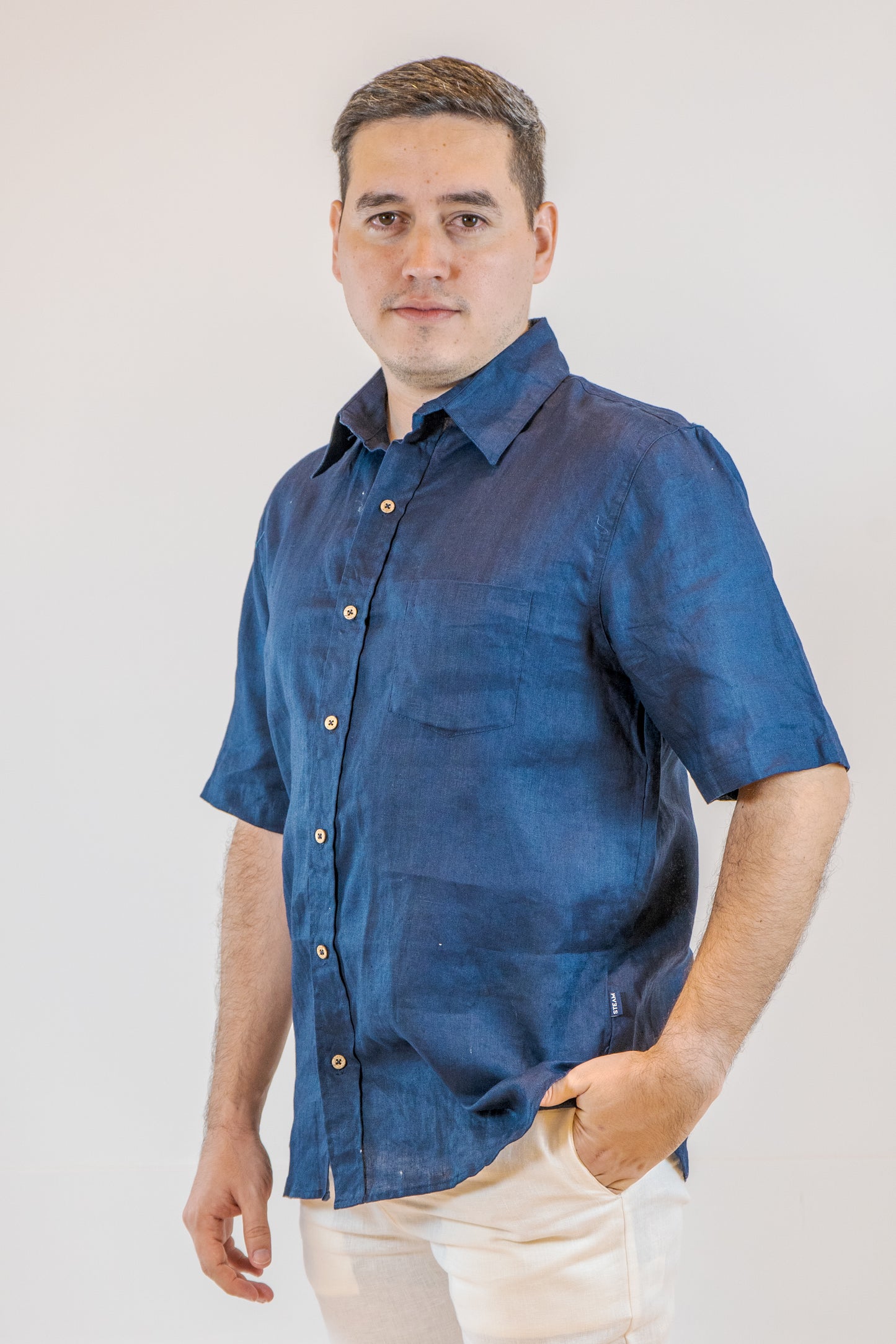 CAMISA LINO CASTELAR PETROLEO DE HOMBRE