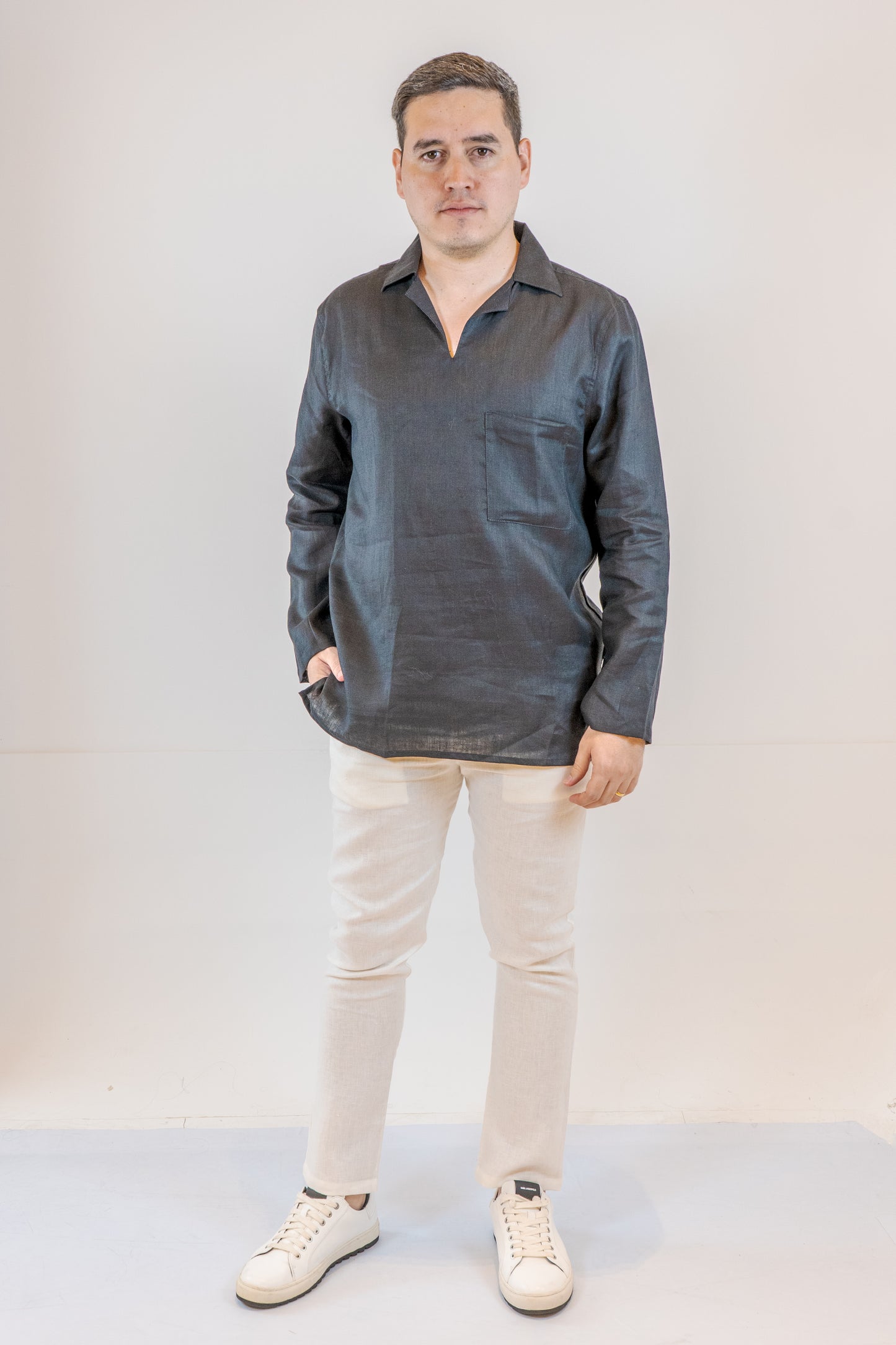 CAMISA CUELLO V MANGA LARGA NAVY DE HOMBRE