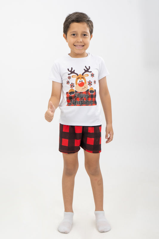 PIJAMA SHORT NIÑOS CUADROS NAVIDEÑOS I