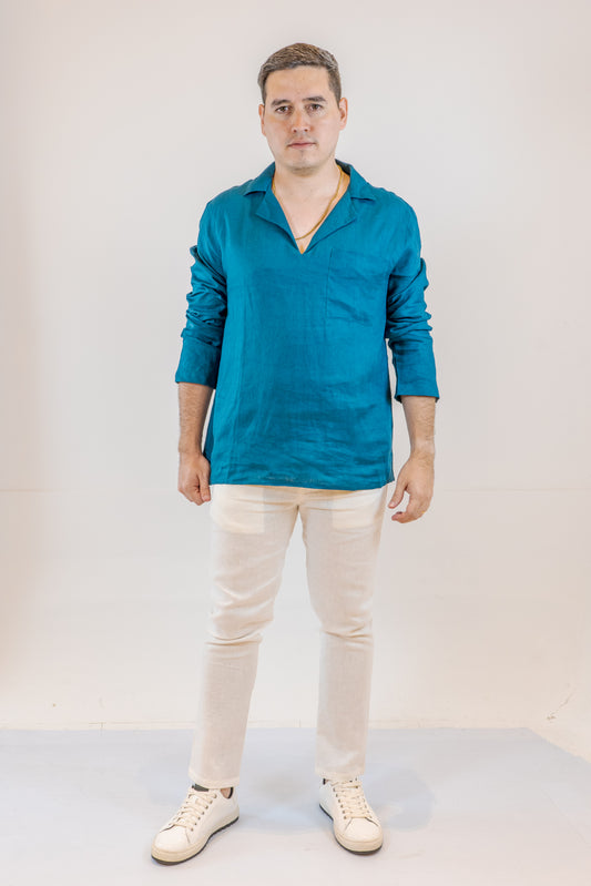 CAMISA CUELLO NERU TURQUEZA DE HOMBRE