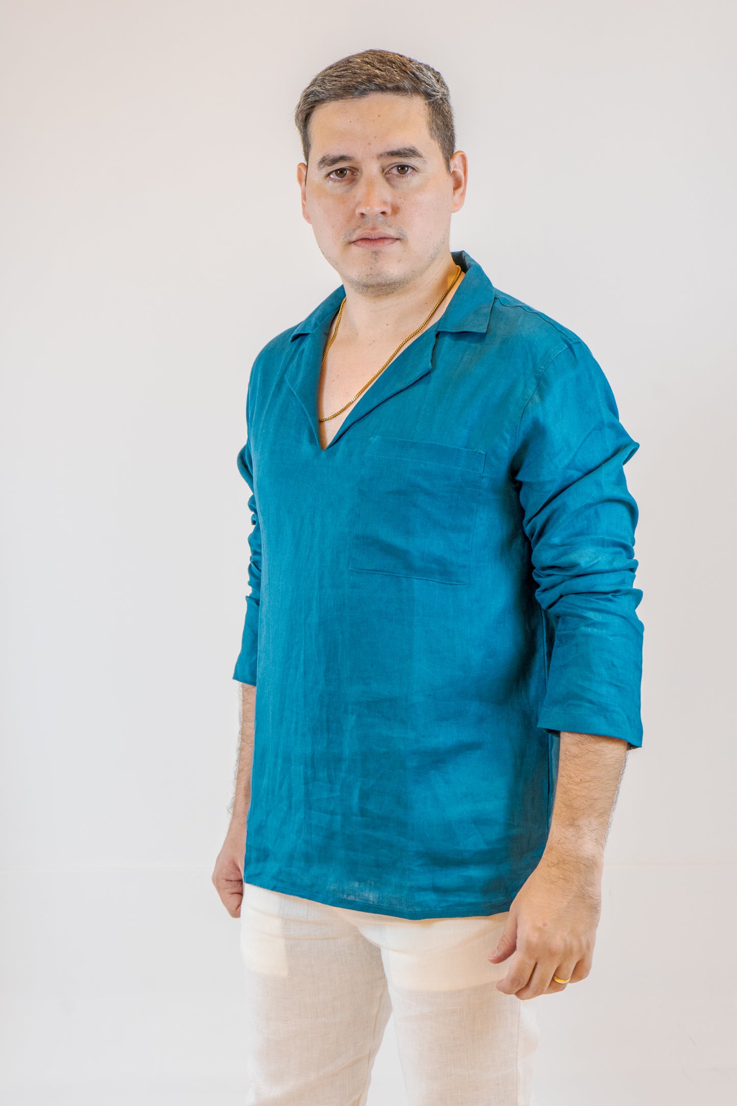 CAMISA CUELLO NERU TURQUEZA DE HOMBRE