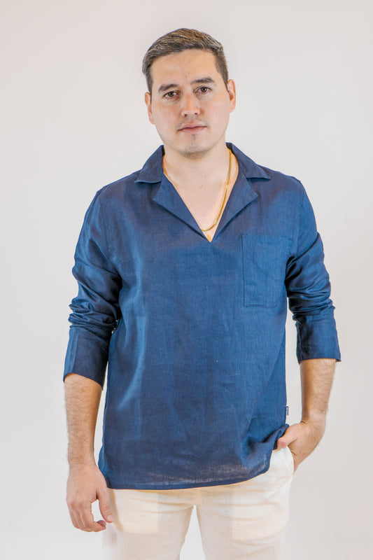 CAMISA CUELLO V MANGA LARGA TURQUEZA DE HOMBRE