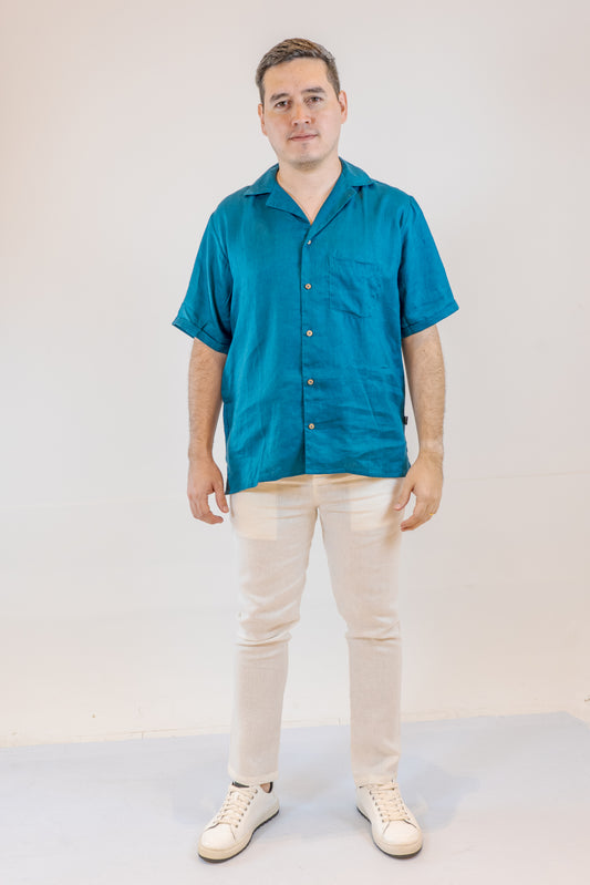 CAMISA LINO CASTELAR PETROLEO DE HOMBRE