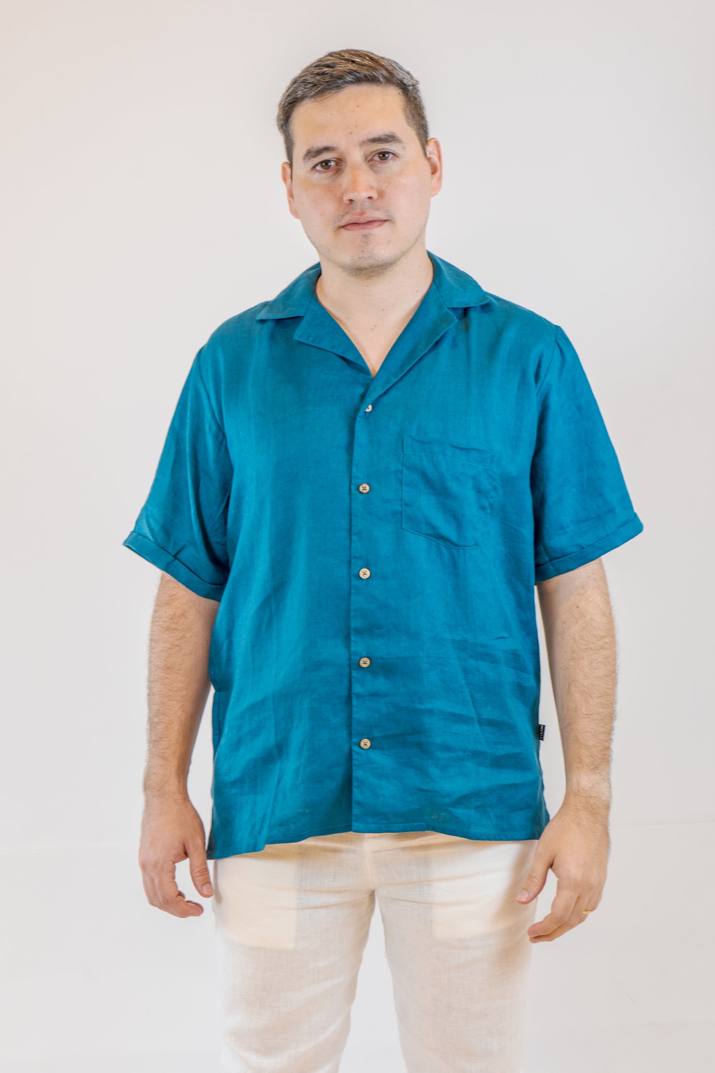 CAMISA LINO CASTELAR PETROLEO DE HOMBRE